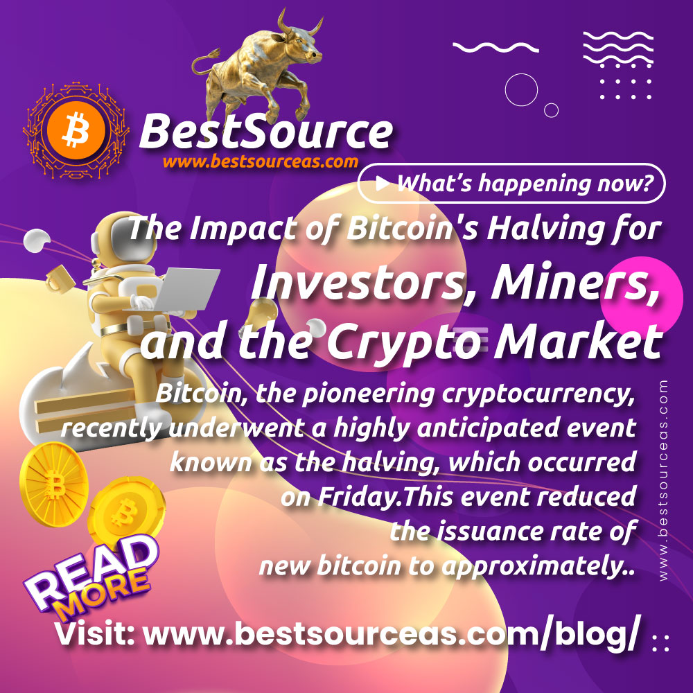 Bitcoin, the pioneering cryptocurrency, recently underwent a highly anticipated event known as the halving, which occurred on Friday. This event reduced the issuance rate of new bitcoin to approximately.. Read more: www.bestsourceas.com/blog